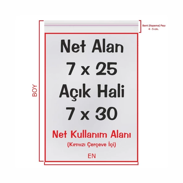 7x25+5 cm. (7x30) 100 Adet - Şeffaf Bantlı Yapışkanlı OPP Jelatin Poşet