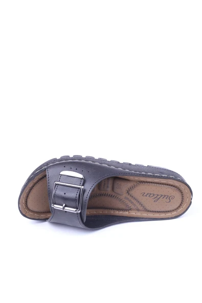 Apella Sultan 215 Büyük Numara Ortopedik Günlük Siyah Kadın Terlik - Resim 4