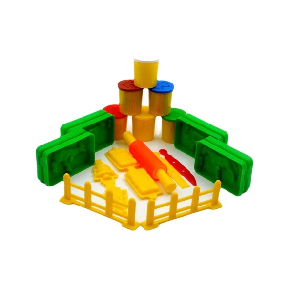 Bu-Bu Oyun Hamuru Seti 3D Çiftlik Oyun Hamuru Kalıbı ve 6 Renk Oyun Hamuru Seti