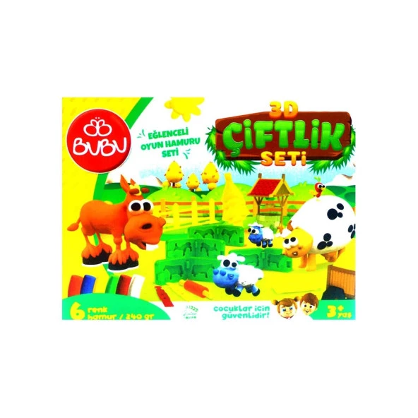 Bu-Bu Oyun Hamuru Seti 3D Çiftlik Oyun Hamuru Kalıbı ve 6 Renk Oyun Hamuru Seti - Resim 2