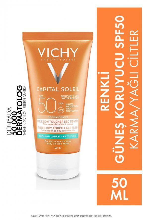 VICHY Capital Soleil SPF50+ Yağlı Ciltler İçin Renkli Yüksek Korumalı Yüz Güneş Kremi 50ml 3337871325787