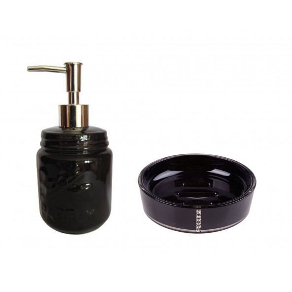 ZBOSP-C333 SIVI SABUNLUK VE SABUNLUK 2 Lİ BANYO SETİSİYAH TAŞLI - Resim 2