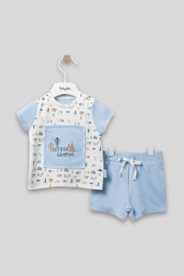 Kamping Baskılı Şort Tshirt Unisex Takım 2'li 12688