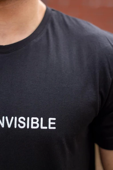 Erkek Siyah Invisible Yazı Baskılı Basic Kısa Kollu Bisiklet Yaka Tişört 20ETSHYUNZ - 5