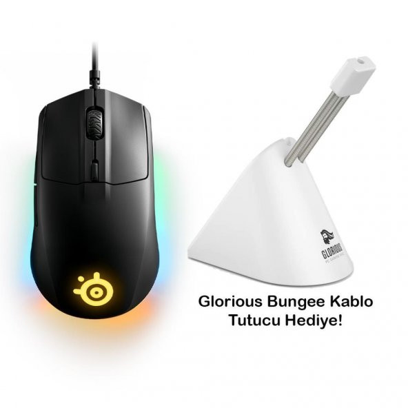 Steelseries Rival 3 Oyuncu Mouse + Glorious Bungee Kablo Tutucu Beyaz