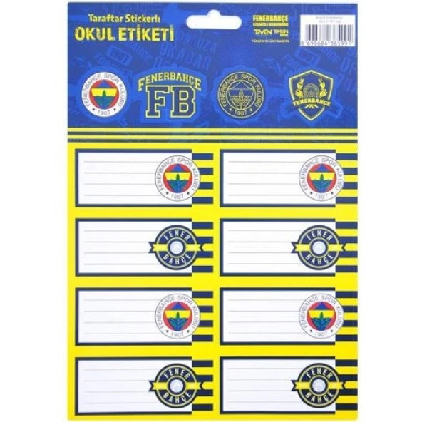 Fenerbahçe Lisanslı Stickers Okul Etiketi - 3 Yaprak