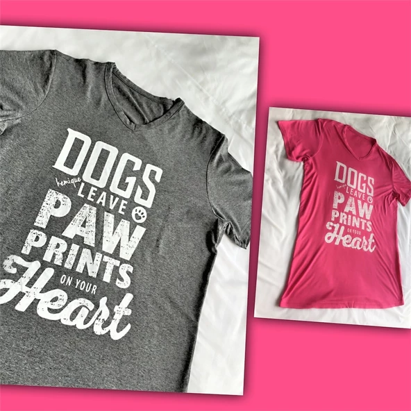 Dogs Leave Paw Prints On Your Heart Pembe Tişört - 6