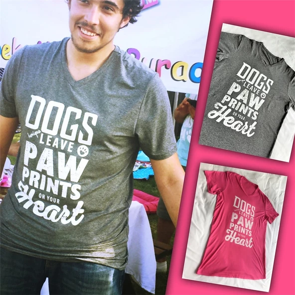 Dogs Leave Paw Prints On Your Heart Pembe Tişört - 8