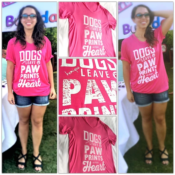 Dogs Leave Paw Prints On Your Heart Pembe Tişört - 2