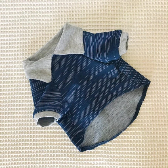 LACİVERT GRİ Polo Yaka Tişört Summer T Köpek Kıyafeti,Elbisesi - 3