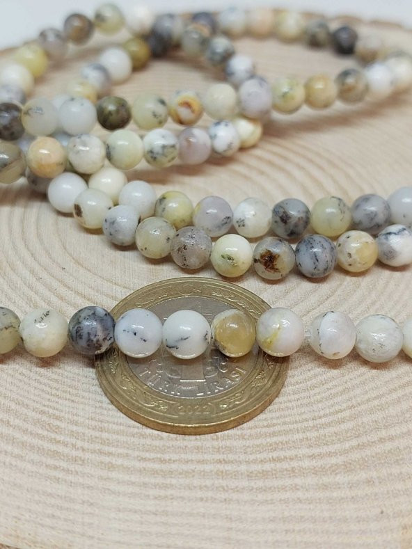 Beyaz Alacalı Opal Taşı Dizi 6mm - Resim 2