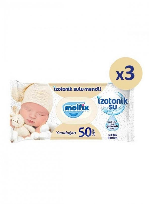 Molfix Yenidoğan İzotonik Sulu Doğal Pamuk Islak Havlu Mendil 3lü 150 Yaprak - 2