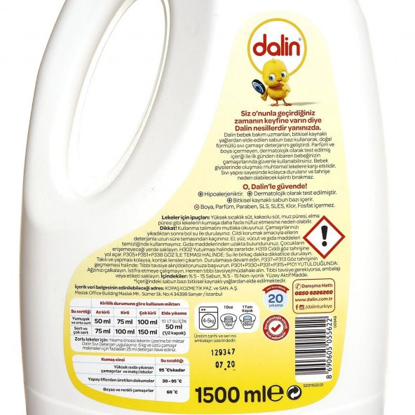 Dalin Sensitive Doğal Sabun Bazlı Sıvı Çamaşır Deterjanı 1500ml - Resim 4