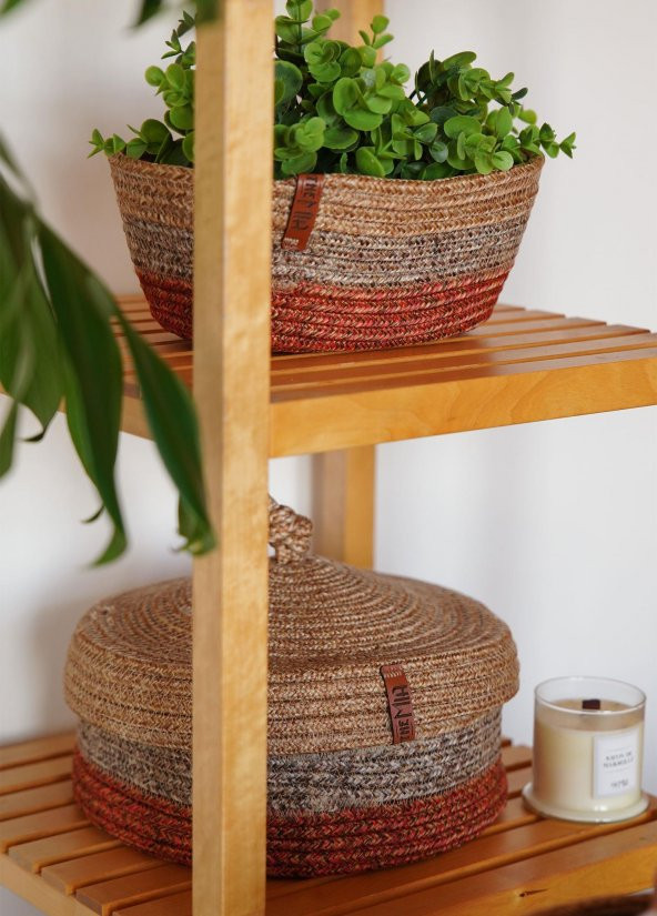 The Mia SPT0030 Jutte Yuvarlak Sepet Bambu Kiremit 20x13 CM - 3