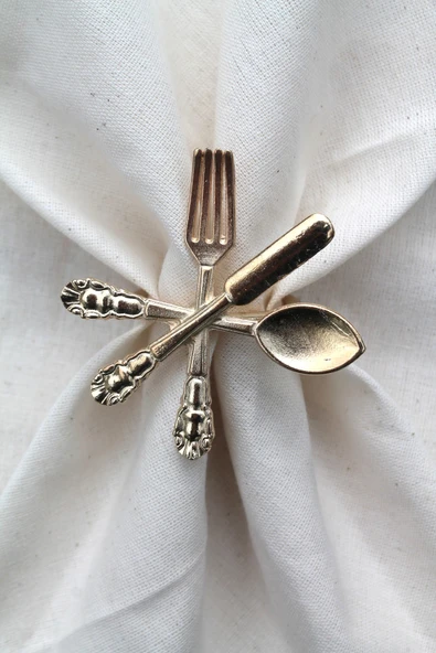 6 Adet Dekoratif Gold Food Style Peçete Halkası - Napkin Ring - 5