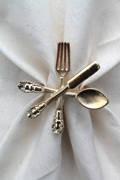 6 Adet Dekoratif Gold Food Style Peçete Halkası - Napkin Ring - 2