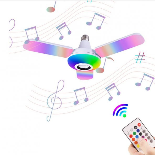 LED Dört Yapraklı Bluetooth Müzik Lambası Renkli Akıllı Ses Katlanır Ampul Lamba+Uzaktan Kumanda (579)