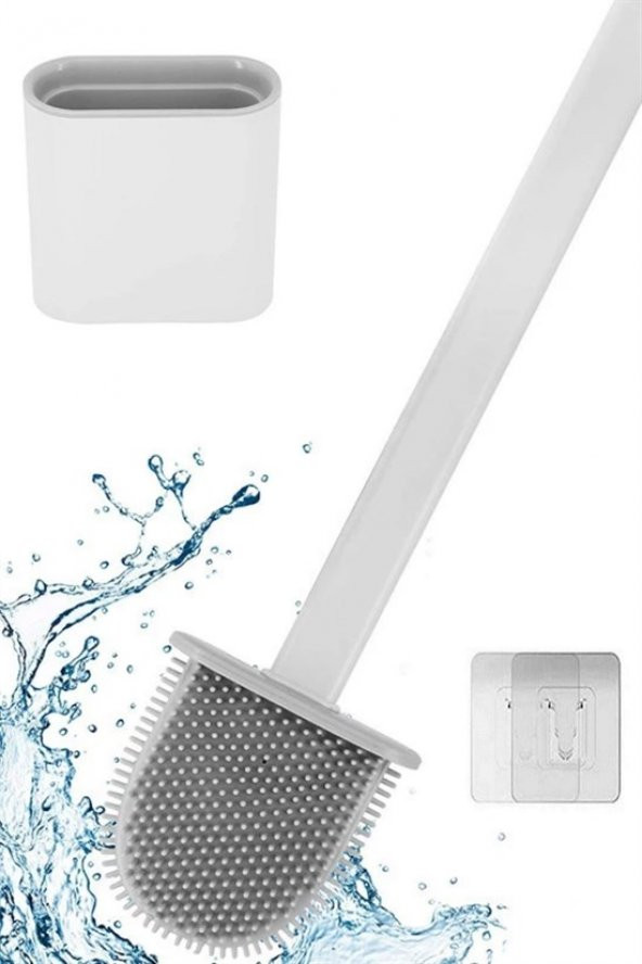 Duvara Monte Edilebilir Kapaklı Askılı Klozet Yumuşak Silikon Başlıklı Tuvalet Fırçası Seti (579)