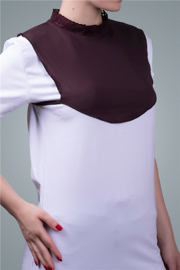 Kahve Tesettür Boyunluk Viskon Kumaş Yaka Dantelli 1004_14 ürün görseli 1