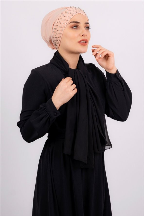 Somon Pratik Hazır Geçmeli Tesettür Bone Sandy Kumaş Taşlı 1456_39 - 2