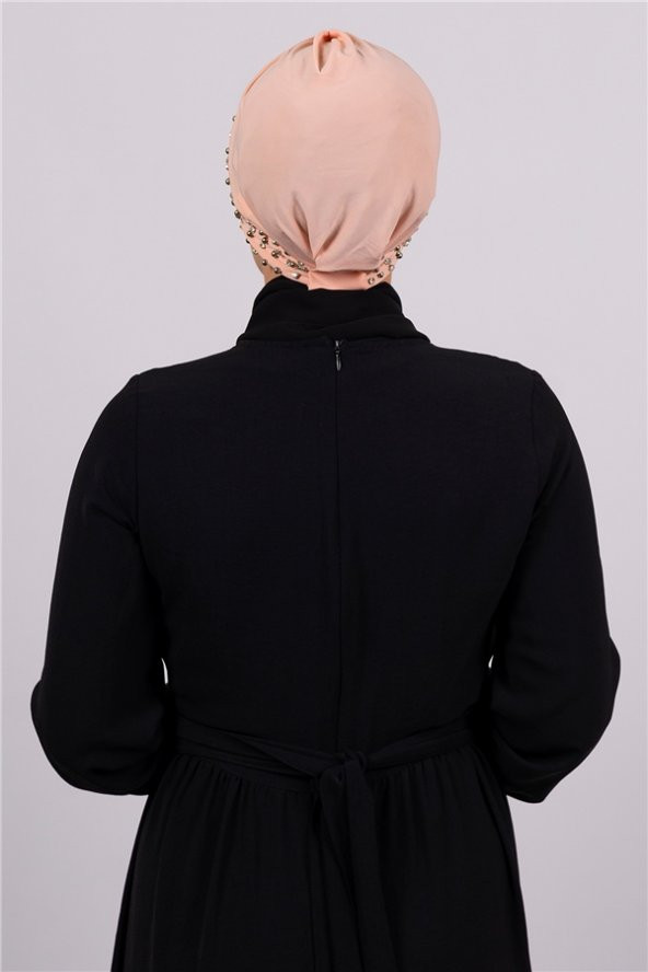 Somon Pratik Hazır Geçmeli Tesettür Bone Sandy Kumaş Taşlı 1456_39 - 3