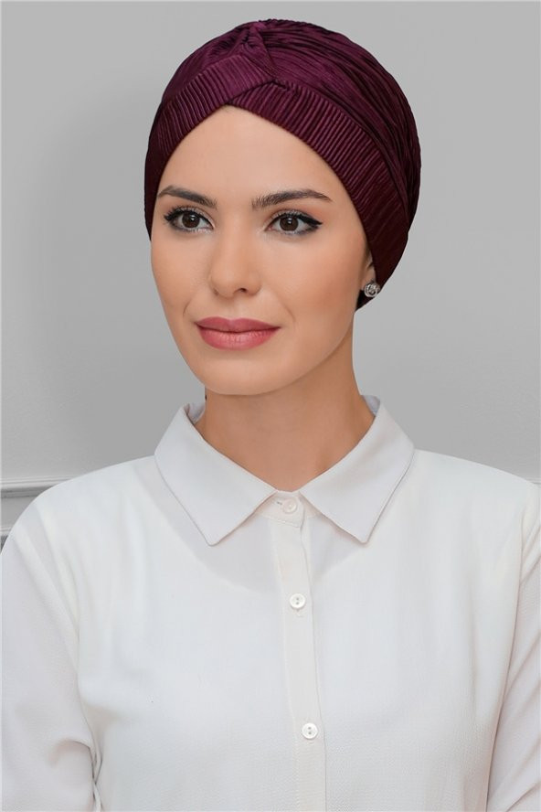 Mürdüm Pratik Hazır Geçmeli Tesettür Bone Fukuro Piliseli Tek Çapraz Büzgülü 1824_07