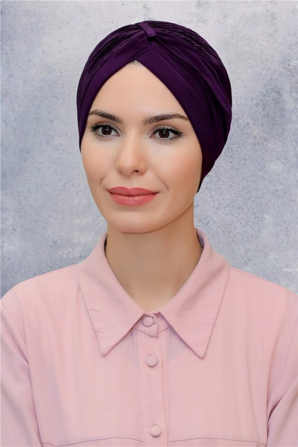 Mürdüm Pratik Hazır Geçmeli Tesettür Bone Fukuro Sandy Kumaş Büzgülü 1831_07