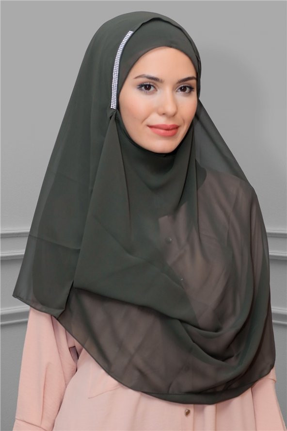 Haki Pratik Hazır Geçmeli Malezya Şal Şifon Taşlı 1850_09