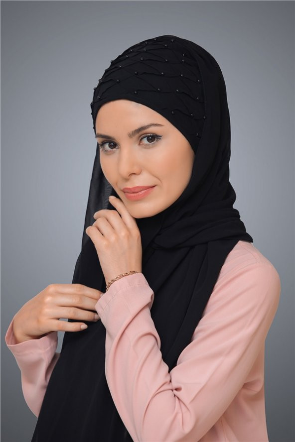 Siyah Arkadan Bağlamalı Şal Şifon İncili 1901_01