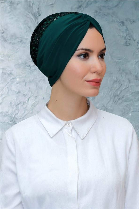 Zümrüt Pratik Hazır Geçmeli Tesettür Bone Sandy Kumaş Pullu Büzgülü 1906_37