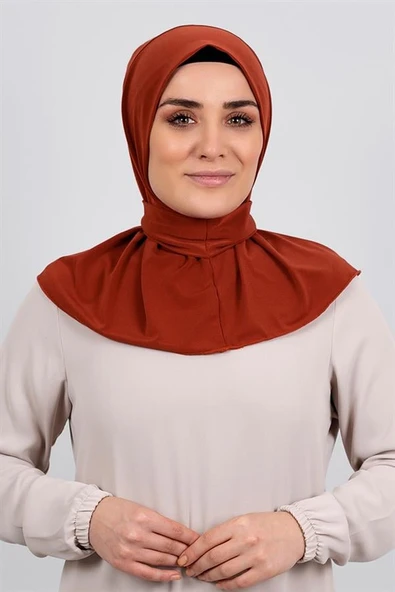 Kiremit Pratik Hazır Geçmeli Tesettür Eşarp Sandy Kumaş Arkadan Çıtçıtlı 2101_05