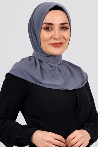 Gri Pratik Hazır Geçmeli Tesettür Eşarp Sandy Kumaş Arkadan Çıtçıtlı 2101_15