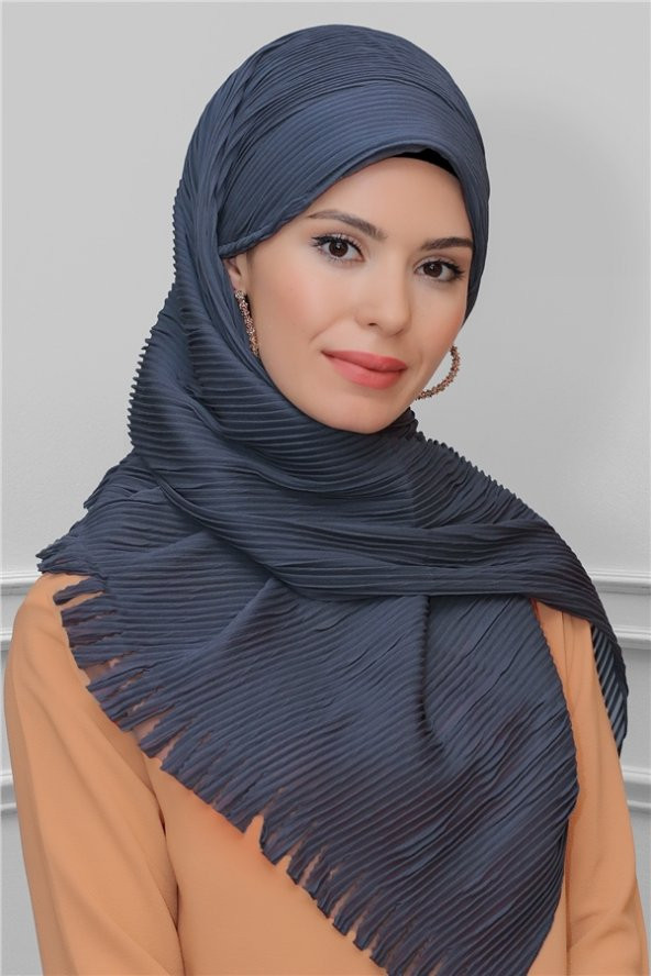 Koyu Gri Arkadan Bağlamalı Tesettür Eşarp Kesik Elyaf Piliseli Saçaklı Lazer Kesim 1919_15