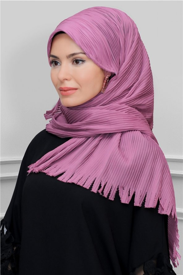 Gül Kurusu Arkadan Bağlamalı Tesettür Eşarp Kesik Elyaf Piliseli Saçaklı Lazer Kesim 1919_18