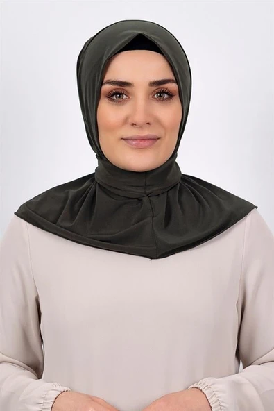 Haki Pratik Hazır Geçmeli Tesettür Eşarp Sandy Kumaş Arkadan Çıtçıtlı 2101_09