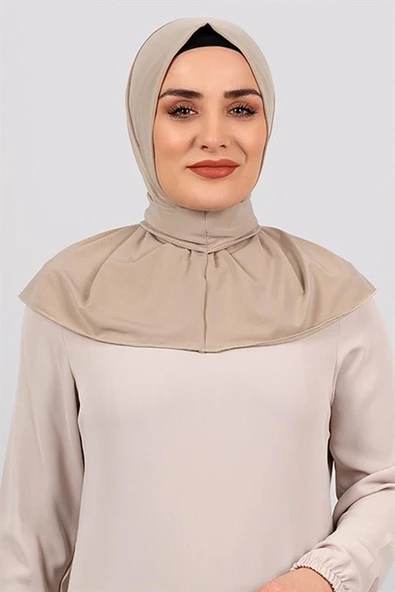 Bej Pratik Hazır Geçmeli Tesettür Eşarp Sandy Kumaş Arkadan Çıtçıtlı 2101_12