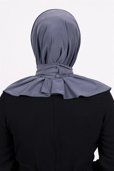 Gri Pratik Hazır Geçmeli Tesettür Eşarp Sandy Kumaş Arkadan Çıtçıtlı 2101_15 - 3