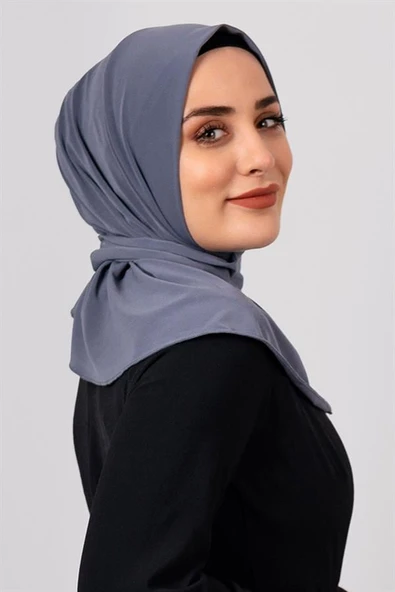Gri Pratik Hazır Geçmeli Tesettür Eşarp Sandy Kumaş Arkadan Çıtçıtlı 2101_15 - 2