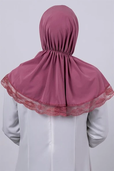 Gül Kurusu Pratik Hazır Geçmeli Tesettür Eşarp Viskon Kumaş Çıtçıtlı Dantelli 2105_18 - 3