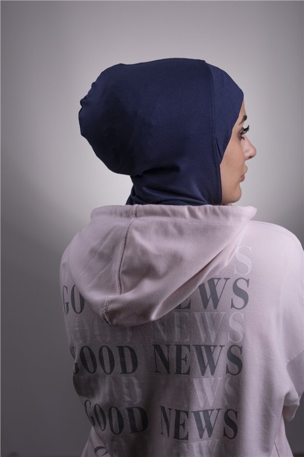 Lacivert Pratik Hazır Geçmeli Bone Viskon Kumaş Hijab Spor 2106_02 - 2