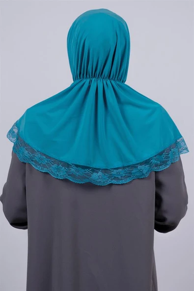 Mavi Pratik Hazır Geçmeli Tesettür Eşarp Viskon Kumaş Çıtçıtlı Dantelli 2105_34 - 3