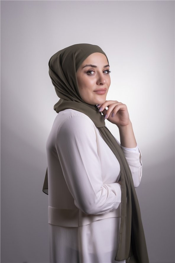 Haki Pratik Hazır Geçmeli Şal Şifon Boru Boneli 3001_09 - 4