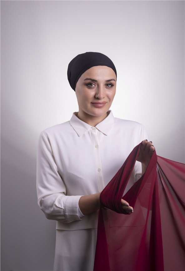 Bordo Pratik Hazır Geçmeli Şal Şifon Boru Boneli 3001_16 - 2