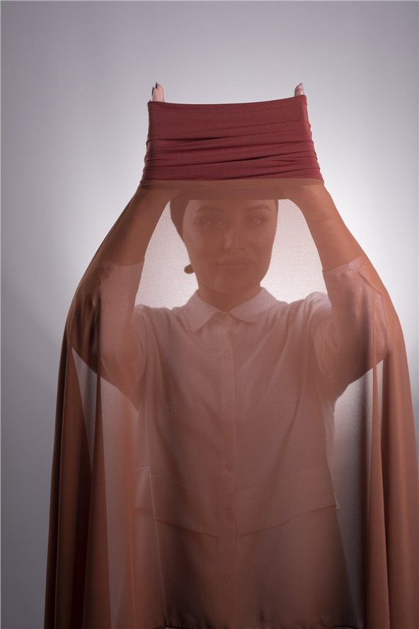 Koyu Kiremit Pratik Hazır Geçmeli Şal Şifon Boru Boneli 3001_29 - 3