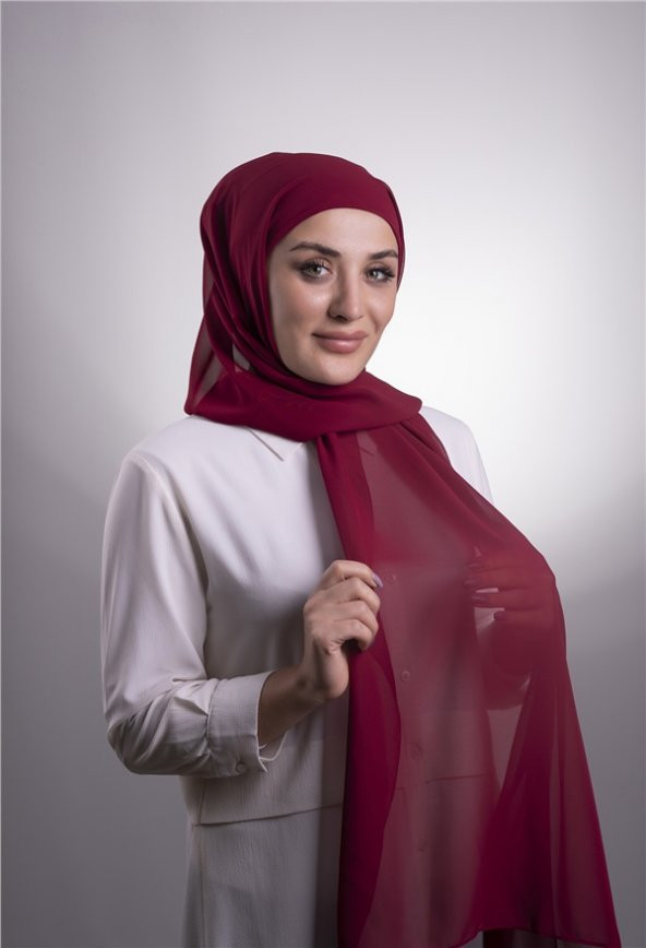 Bordo Pratik Hazır Geçmeli Şal Şifon Boru Boneli 3001_16 - 4