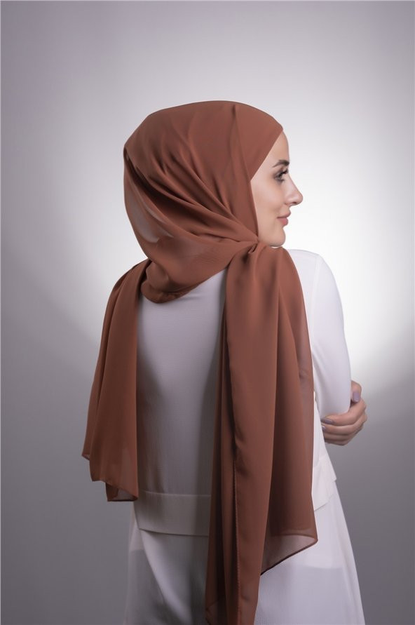 Koyu Kiremit Pratik Hazır Geçmeli Şal Şifon Boru Boneli 3001_29 - 6