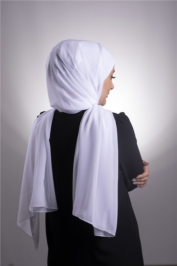 Beyaz Pratik Hazır Geçmeli Şal Şifon Boru Boneli 3001_42 - 6