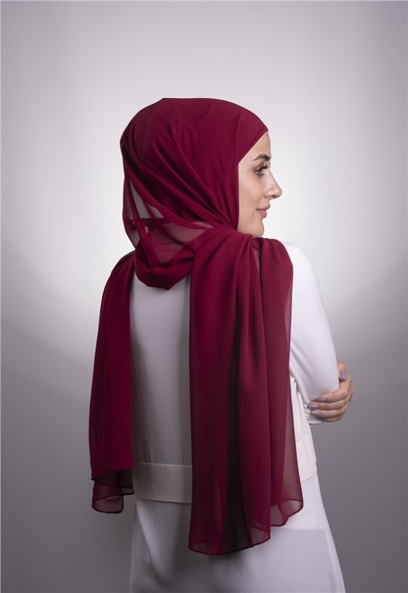 Bordo Pratik Hazır Geçmeli Şal Şifon Boru Boneli 3001_16 - 6