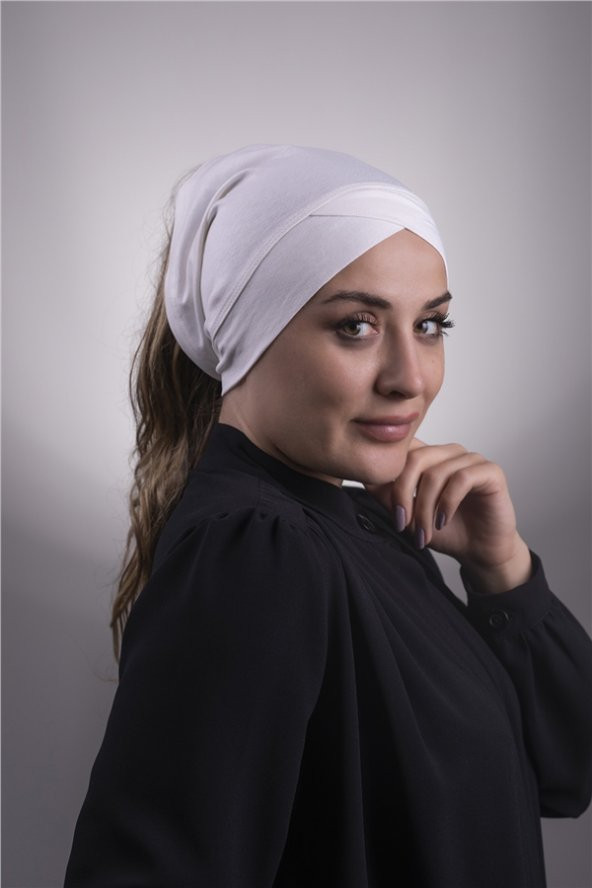 Krem Pratik Hazır Geçmeli İç Bone Viskon Kumaş Çapraz Boru Tek Bantlı 3005_40 - 1