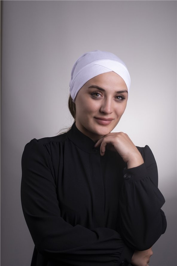Beyaz Pratik Hazır Geçmeli İç Bone Viskon Kumaş Çapraz Boru Tek Bantlı 3005_42 - 2